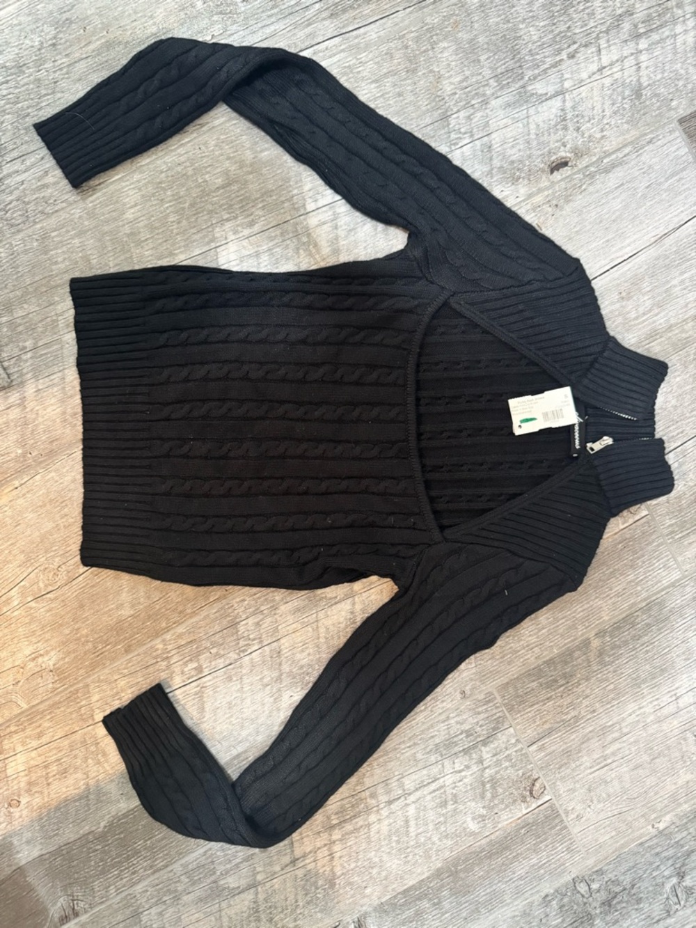 Oliveacious Black Cable-Knit Zip Mock Neck Sweater